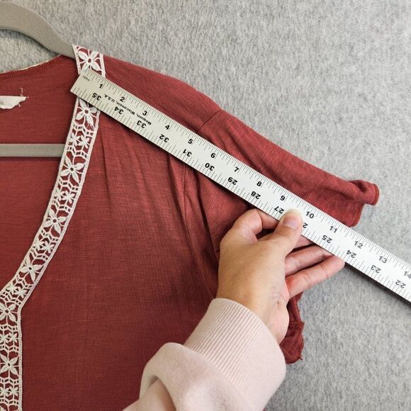 Amaryllis Top Womens 1X Brown Babydoll Boho Embroidered Rayon Stretch Flowy - Picture 12 of 14